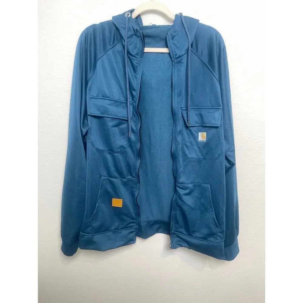 Carhartt Full Zip Hooded Jacket Blue Workwear Utility Performance Pocket Mens XL